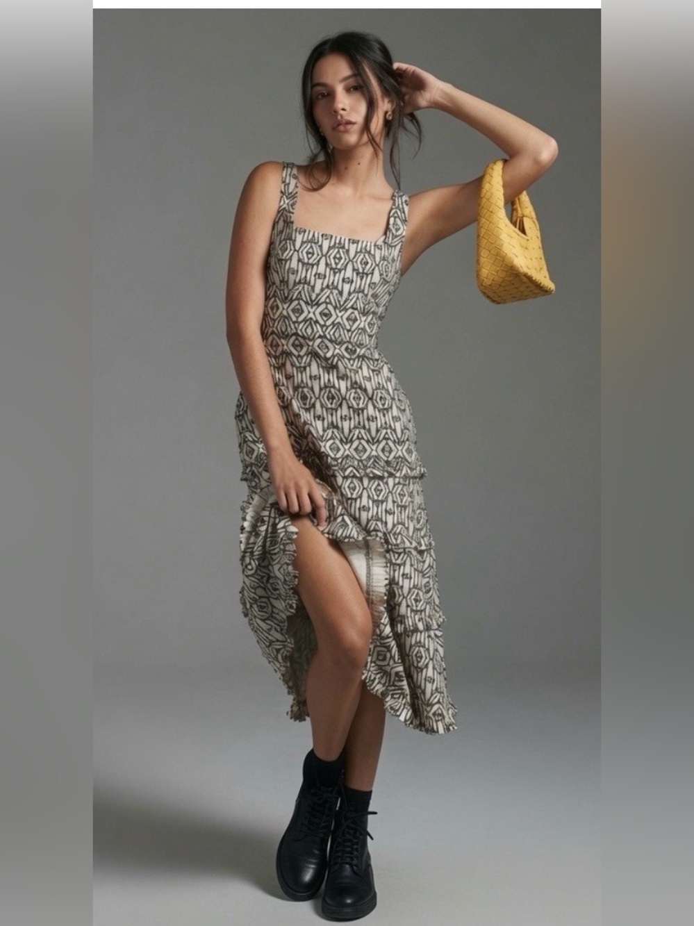 The Blythe Square-Neck Tiered Midi Dress by Anthropologie, Size Medium